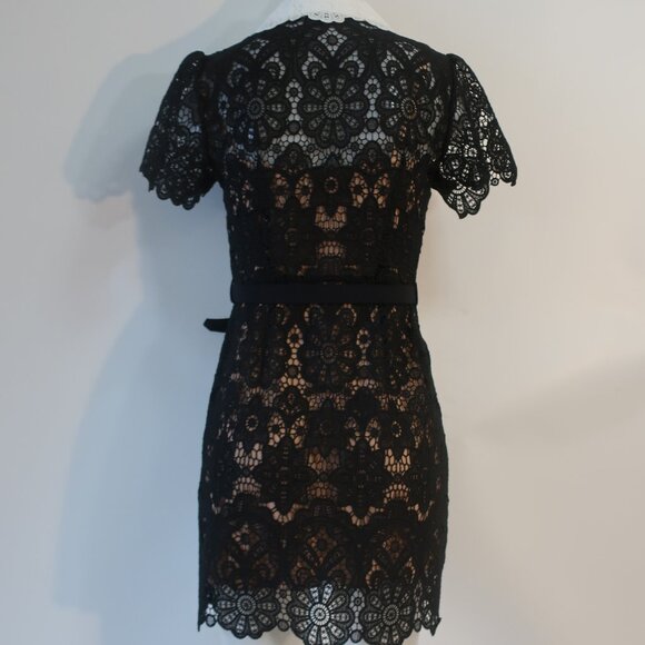 Womens Self-Portrait Black White Guipure Lace Sheath Cindy Mini Dress 6 - Picture 11 of 16